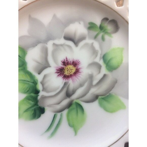 Sphinx Porcelain Plates Reticulated Handpainted Floral 6.25” Set Of 2 Japan Vtg - Picture 5 of 11